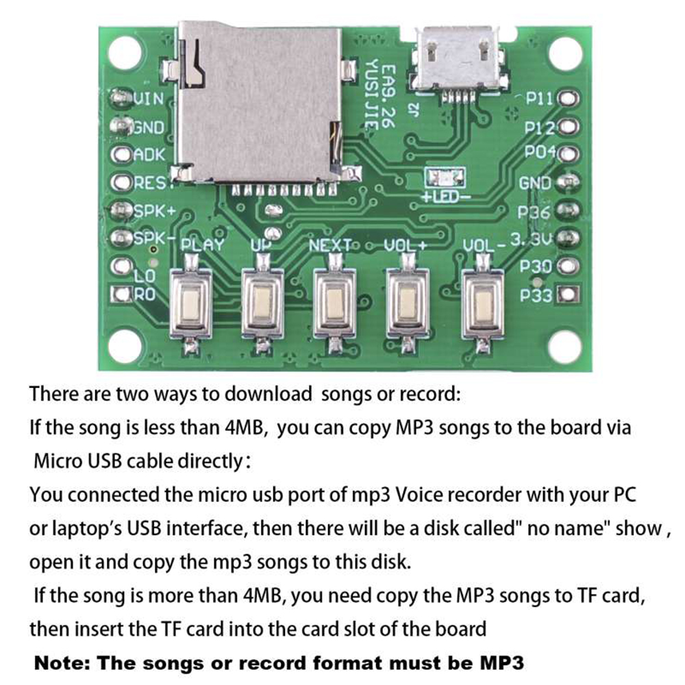 Mp3 Audio Music Download - MP3-Musik-Sprachwiedergabe-Soundaufnahmemodul-Kit mit PIR-Infrarot-Bewegungssensor, USB-Download, TF-Karten-Audioplayer, DIY