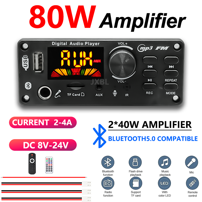 Audio Music Car - 80W Bluetooth 5.0 MP3-Decoder-Board 2x40W Stereo-Audioplayer