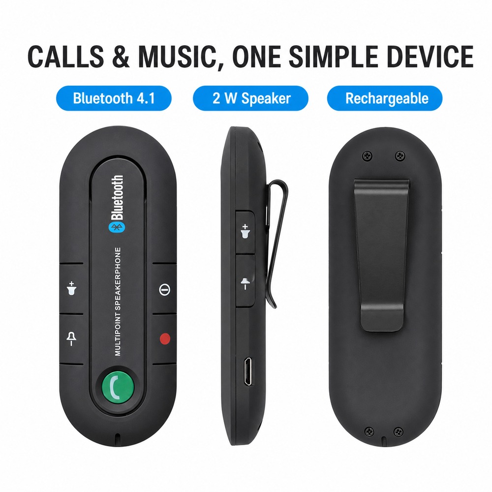 Audio Music Car - Bluetooth 4.1 Auto-Lautsprecher mit Visierclip, Freisprechfunktion,