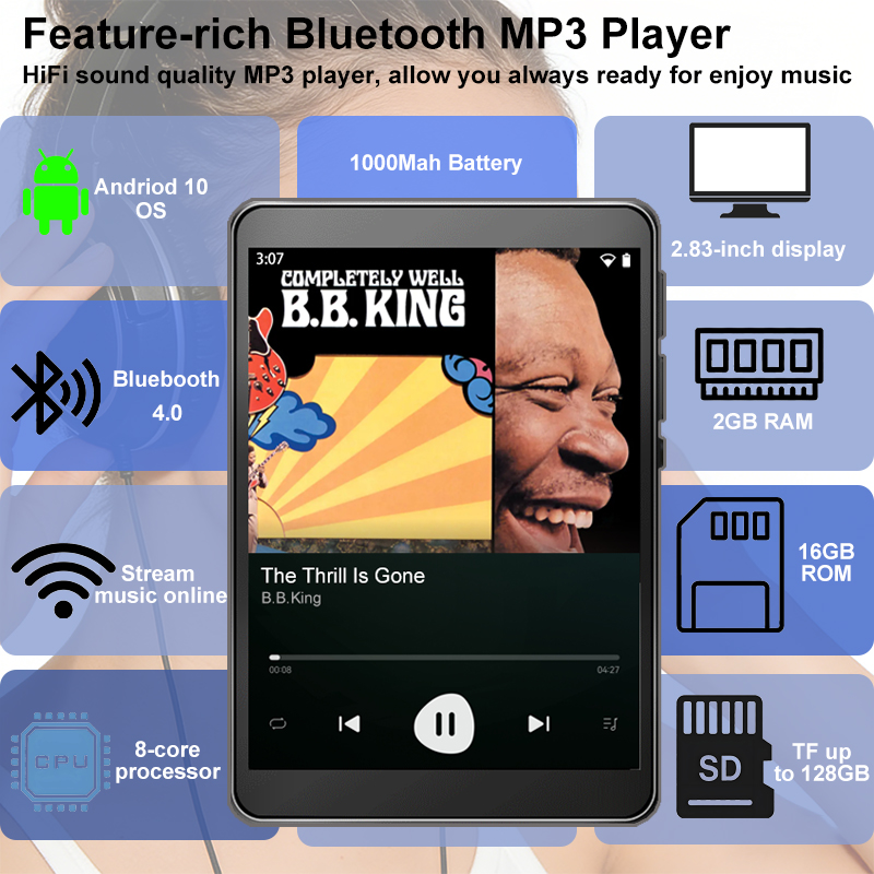 Mp3 Audio Music Download - WiFi-MP3-Player Android 10 Spotify Online-Musik-Streamer Bluetooth-Lautsprecher